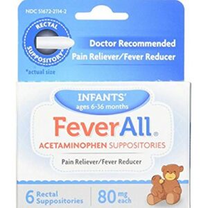 feverall infants acetaminophen suppositories 6 rectal suppositories 80mg each (pack of 2)