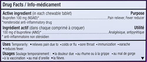 Junior Strength Advil (40 Count, Grape Flavour) Ibuprofen Chewable Tablets for Relief of Pain Fever