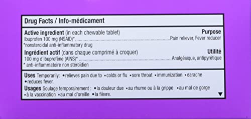 Junior Strength Advil (40 Count, Grape Flavour) Ibuprofen Chewable Tablets for Relief of Pain Fever