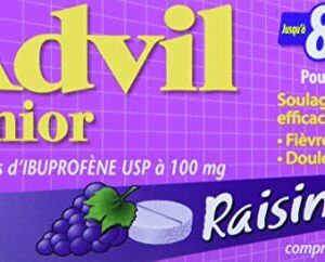 Junior Strength Advil (40 Count, Grape Flavour) Ibuprofen Chewable Tablets for Relief of Pain Fever