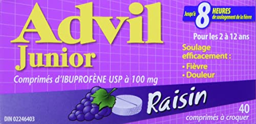 Junior Strength Advil (40 Count, Grape Flavour) Ibuprofen Chewable Tablets for Relief of Pain Fever