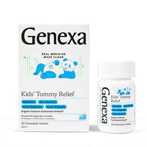 genexa kids’ tummy relief – 30 antacid chews – calcium carbonate acid reducer – certified vegan, gluten free & non-gmo