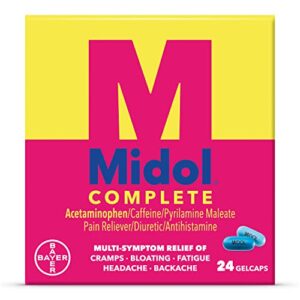 midol complete menstrual pain relief gelcaps with acetaminophen for menstrual symptom relief – 24 count (packaging may vary)