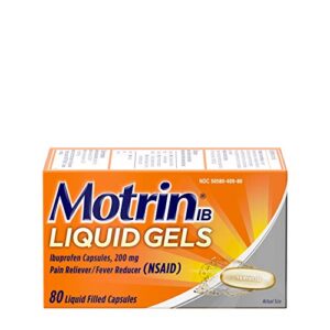 motrin ib 200mg ibuprofen liquid gel pain reliever/fever reducer for aches & pain, 80 ct