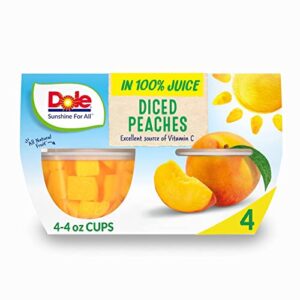 dole fruit bowls diced peaches in 100% juice, gluten free healthy snack, 4 ounce 4 cups (pack of 4)