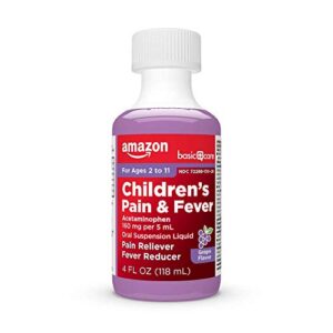 Amazon Basic Care Children's Pain & Fever Oral Suspension Acetaminophen 160 mg per 5 mL, Grape Flavor, Fast, Effective Pain Reliever and Fever Reducer for Children, 4 Fluid Ounces