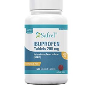 Safrel Ibuprofen Tablets 200 mg (NSAID), 500 Count, Pain Reliever/Fever Reducer | Toothache, Headache, Muscle Aches, Menstrual Cramps, Back & Arthritis Pain Relief | Value Pack