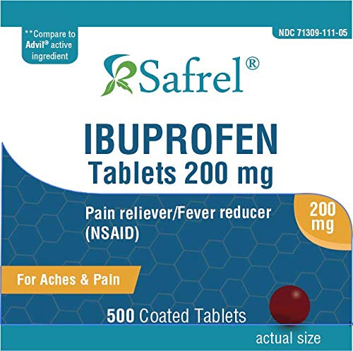 Safrel Ibuprofen Tablets 200 mg (NSAID), 500 Count, Pain Reliever/Fever Reducer | Toothache, Headache, Muscle Aches, Menstrual Cramps, Back & Arthritis Pain Relief | Value Pack