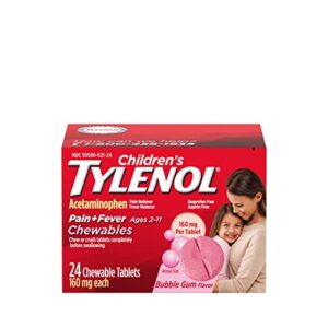 Tylenol Children's Chewables with 160 mg Acetaminophen, Pain Reliever & Fever Reducer for Kids' Cold + Flu Symptoms, Headache, Sore Throat & Toothache, Aspirin-Free, Bubble Gum, 24 ct