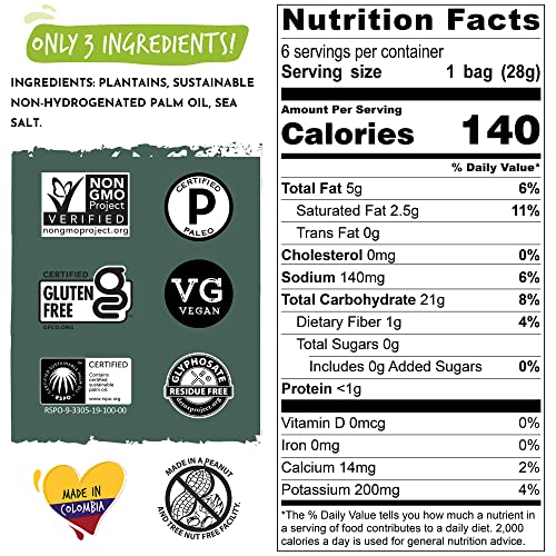 ARTISAN TROPIC Plantain Strips – Vegan, Paleo, Gluten Free Chips - Individual Bags Healthy Snacks for School, Gym, Kids – Whole 30 Approved Foods Baked Banana Chips – Sea Salt (1 Oz - 6 Pack)