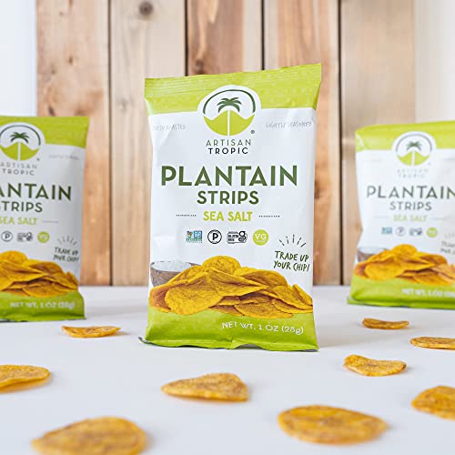 ARTISAN TROPIC Plantain Strips – Vegan, Paleo, Gluten Free Chips - Individual Bags Healthy Snacks for School, Gym, Kids – Whole 30 Approved Foods Baked Banana Chips – Sea Salt (1 Oz - 6 Pack)