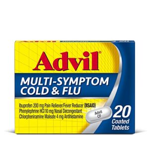 advil multi symptom cold and flu medicine, cold medicine for adults with ibuprofen, phenylephrine hcl and chlorpheniramine maleate – 20 coated tablets