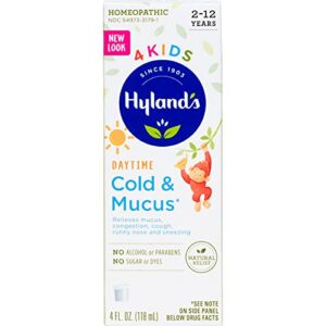 cold medicine for kids ages 2+ by hyland’s, cold ‘n mucus relief liquid, natural relief of mucus & congestion, runny nose, cough, 4 ounces