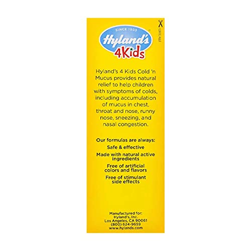 Cold Medicine for Kids Ages 2+ by Hyland's, Cold 'n Mucus Relief Liquid, Natural Relief of Mucus & Congestion, Runny Nose, Cough, 4 Ounces