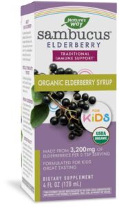 nature’s way sambucus organic elderberry syrup for kids, black elderberry extract, great tasting, gluten-free, 4 fl. oz