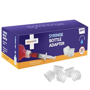 Medicine Bottle Syringe Adapter For Oral Dispensers (28mm, 50 Pack) | Press In Bottle Adapter for Liquid Medication | Only Fits Brandzig 1ml, 3ml, 5ml & 10ml Syringes