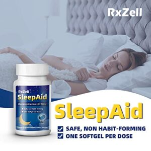 RXZELL Sleep Aid, Diphenhydramine HCl 50mg, 220 Softgels - Fall Asleep Faster, Deeper Restful Sleeping, Non Habit-Forming