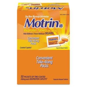 motrin ibuprofen tablets, two-pack, 50 packets/box, 2 tablets/packet