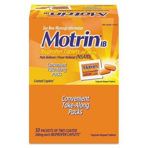 Motrin Ibuprofen Tablets, Two-Pack, 50 Packets/Box, 2 Tablets/Packet