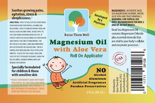 Kid Safe Magnesium Oil Roller - Magnesium for Kids, Helps Kids Sleep and Feel Calm, Easy to Use Roll On Applicator, Great for Calming, Headaches, and Sleep + Free Magnesium Chart PDF (Pack of 1)