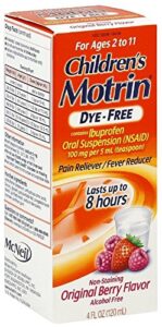 motrin children’s dye-free pain reliever/fever reducer, original berry flavor 4 oz (3 pack)