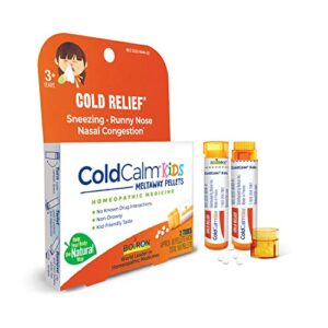 boiron coldcalm kids pellets for relief of common cold symptoms such as sneezing, runny nose, sore throat, and nasal congestion – 2 count (160 pellets)