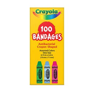 Crayola Shaped Antibacterial Kids Bandages, 100 CT | Great for Birthdays, Party Supplies, Stickers, Stocking Stuffer or White Elephant Gift | Adhesive Bandages for Minor Cuts, Scrapes, & Burns