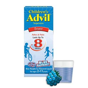 children’s advil suspension (4 fl. oz, blue raspberry-flavored), 100mg ibuprofen fever reducer/pain reliever, liquid pain medicine, ages 2 –11