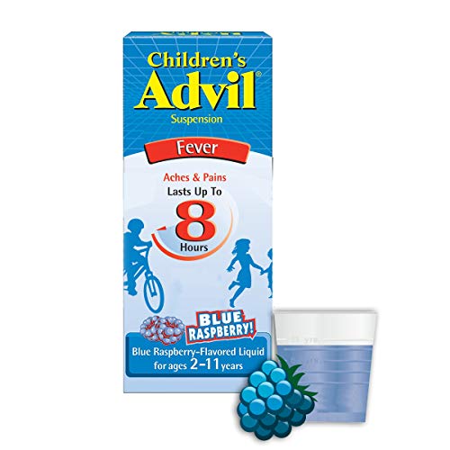 Children’s Advil Suspension (4 fl. oz, Blue Raspberry-Flavored), 100mg Ibuprofen Fever Reducer/Pain Reliever, Liquid Pain Medicine, Ages 2 –11