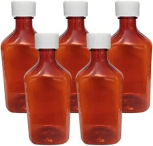 plastic amber liquid medicine bottles with child resistant caps 4 oz pack of 5 oval pharmaceutical prescription dispensing bottle with safety lids – light-sensitive pharmacy container (4oz. 5 pack)