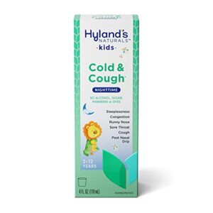 hyland’s naturals cold medicine for kids ages 2+, nighttime cough syrup, decongestant, allergy & common cold symptom relief, 4 fl oz