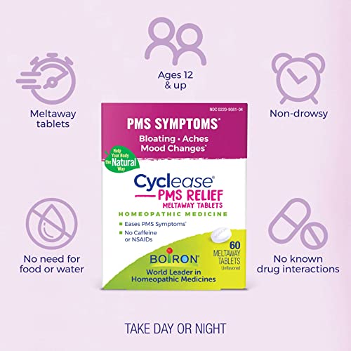 Boiron Cyclease PMS Relief Tablets for Symptoms from PMS of Bloating, Aches, Mood Swings, and Irritability - 60 Count
