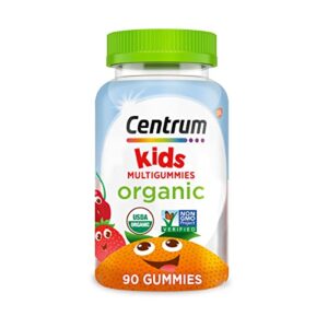 centrum kids’ organic multigummies, kids multivitamin gummies, organic multivitamin for kids with essential nutrients for immune support, muscle function, and brain health – 90 count