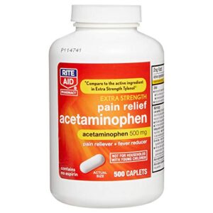 rite aid extra strength acetaminophen, 500mg – 500 caplets | pain reliever & fever reducer | migraine relief products | joint & muscle pain relief pills | menstrual pain relief | back pain relief