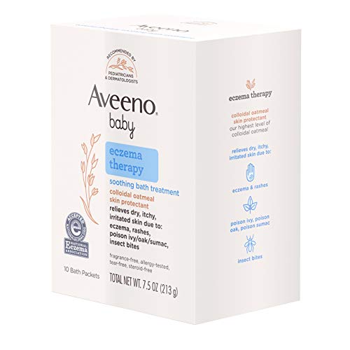 Aveeno Baby Eczema Therapy Soothing Bath Treatment for Relief of Dry, Itchy & Irritated Skin,Made with Natural Colloidal Oatmeal, Fragrance-Paraben-, Steroid- & Tear-Free, 10 ct ( Packaging May Vary )