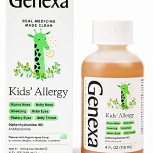 Genexa Kids' Liquid Allergy Medication - 4oz - Effective Antihistamine Medication for Children - Organic Agave Flavor - Certified Vegan, Gluten-Free & Non-GMO