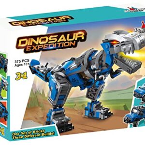 Apostrophe Games 3 in 1 Dinosaur Expedition Building Block Set (375 Pieces) Build a T-Rex, Truck or SUV, for Kids and Adults