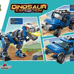 Apostrophe Games 3 in 1 Dinosaur Expedition Building Block Set (375 Pieces) Build a T-Rex, Truck or SUV, for Kids and Adults