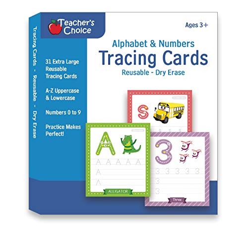 Apostrophe Games Alphabet & Number Tracing Cards, Reusable, Dry Erase, Upper & Lower Case, 31 Large Reusable Cards, Repetitive Tracing Alphabet and Number Cards, Improve Writing Skills, Flash Cards