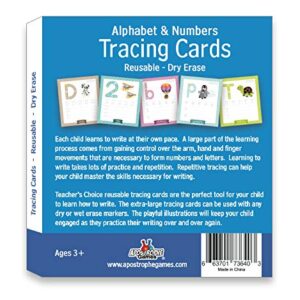 Apostrophe Games Alphabet & Number Tracing Cards, Reusable, Dry Erase, Upper & Lower Case, 31 Large Reusable Cards, Repetitive Tracing Alphabet and Number Cards, Improve Writing Skills, Flash Cards