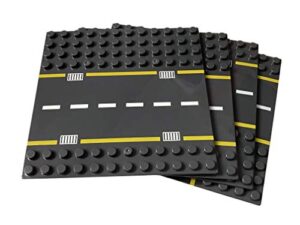 apostrophe games building block road base plates for large blocks 7.5″ x 7.5″, 4 street baseplates (2 straight & 2 curved roads) compatible with major brands