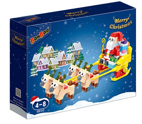 Apostrophe Games Santa's Sleigh Building Block Set - 258 Pieces - Santa Claus Christmas Sleigh with Reindeer - Perfect Stocking Stuffer