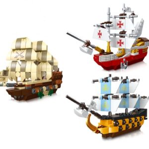 Apostrophe Games Famous Sailing Ships Building Block Set Toys - 3 Ships to Build, 506 Total Pieces - The Flying Dutchman, HMS Victory, Santa Maria, Model for Kids and Adults