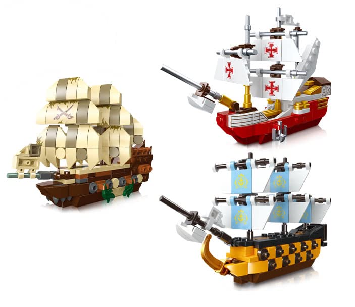 Apostrophe Games Famous Sailing Ships Building Block Set Toys - 3 Ships to Build, 506 Total Pieces - The Flying Dutchman, HMS Victory, Santa Maria, Model for Kids and Adults