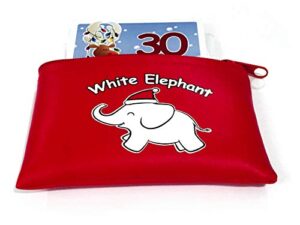 apostrophe games white elephant card set, 50 christmas themed cards and carrying pouch, white elephant exchange card set