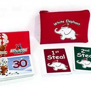 Apostrophe Games White Elephant Card Set, 50 Christmas Themed Cards and Carrying Pouch, White Elephant Exchange Card Set