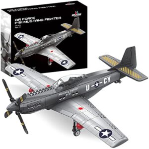 apostrophe games ww2 p-51 mustang fighter plane building block set – 258 -pcs building toys set – plane toy for kids older than 10 and adults – compatible with all building bricks
