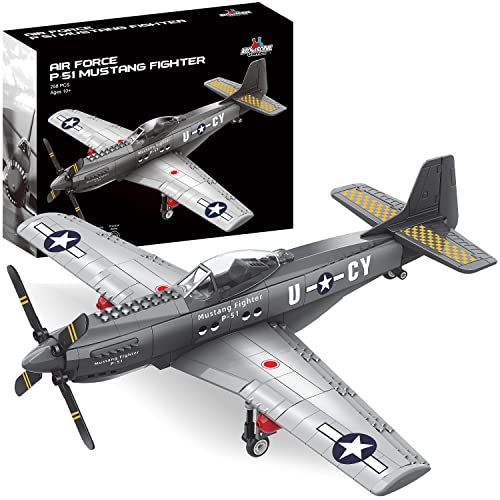 Apostrophe Games WW2 P-51 Mustang Fighter Plane Building Block Set – 258 -Pcs Building Toys Set – Plane Toy for Kids Older Than 10 and Adults – Compatible with All Building Bricks