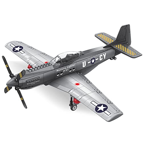 Apostrophe Games WW2 P-51 Mustang Fighter Plane Building Block Set – 258 -Pcs Building Toys Set – Plane Toy for Kids Older Than 10 and Adults – Compatible with All Building Bricks