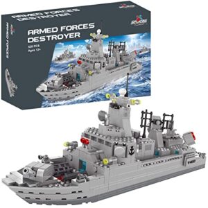 apostrophe games navy destroyer building block set – 528 pieces – building block set for kids and adults – compatible with all building bricks